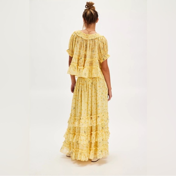 NWOT Free People Morning Mist Maxi Skirt Set- Sweet Yellow Combo - Picture 2 of 11